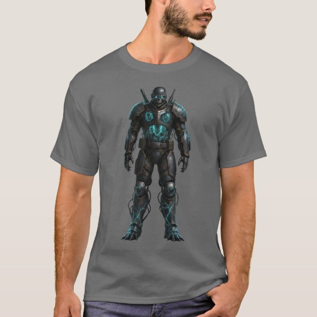 EPIC Sci-Fi Power Armor Futuristic Warrior T-Shirt (Vorderseite)