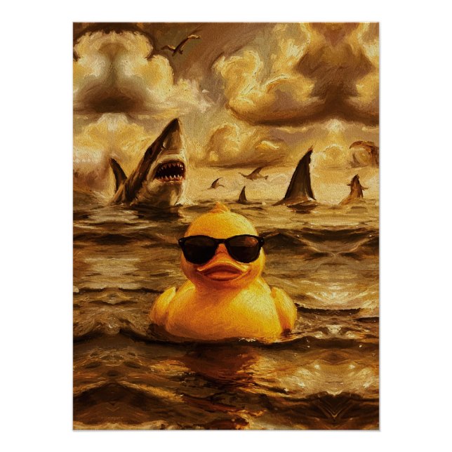 Epic Shark Attack with Brave Rubber Duck Poster (Vorderseite)