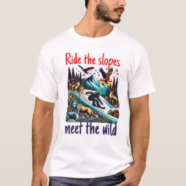 Epic Snowboarding Adventure Wildlife Scene T-Shirt