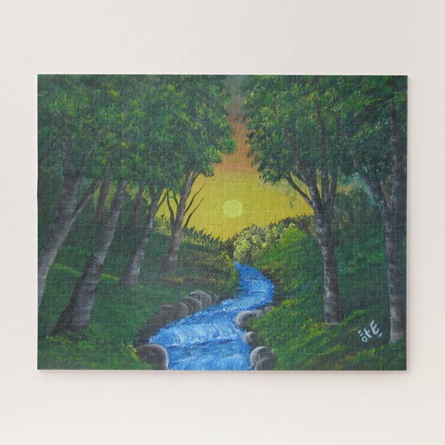 Epic Sunset Forest Stream Einzigartige Landschaft Puzzle (Horizontal)