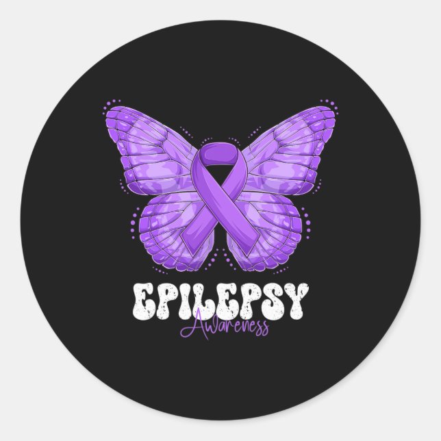 Epilepsie Awareness Montag Lila Ribbon Butterfly Runder Aufkleber (Vorderseite)