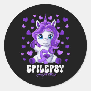 Epilepsie Awareness Month Lila Ribbon Unicorn Runder Aufkleber