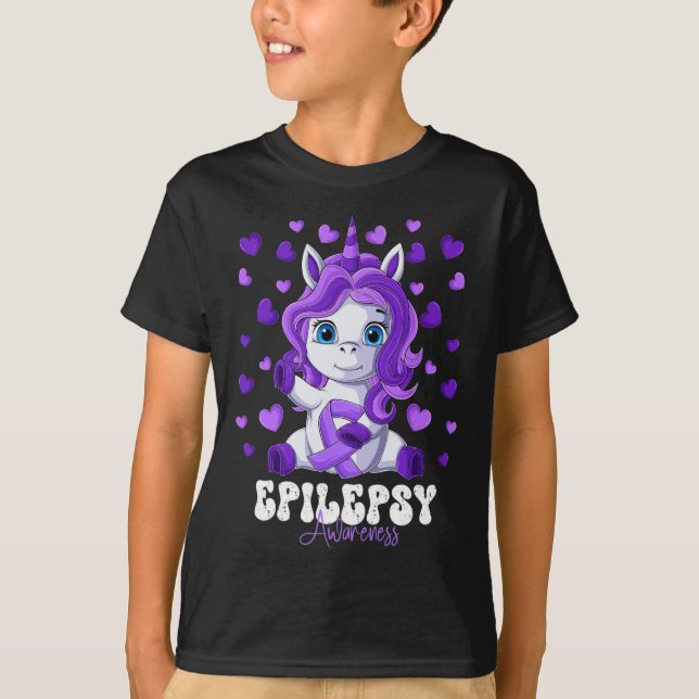 Epilepsie Awareness Month Lila Ribbon Unicorn T-Shirt (Vorderseite)