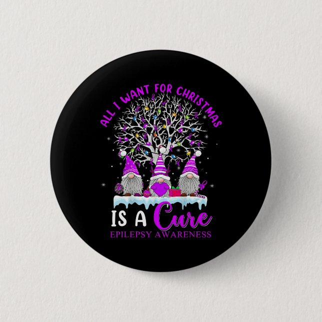 Epilepsie Awareness Ornament Weihnachtsbaum Gnomes Button (Vorderseite)