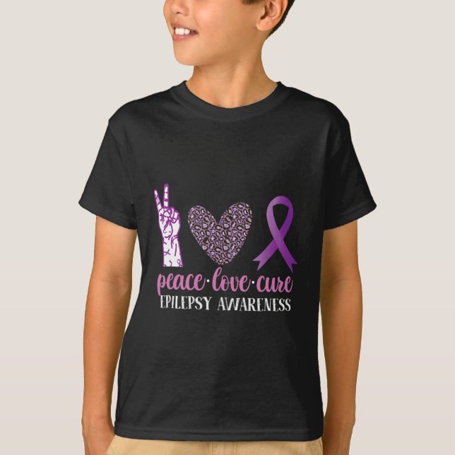 Epilepsie Awareness Ribbon Peace Liebe Cure T-Shirt (Vorderseite)