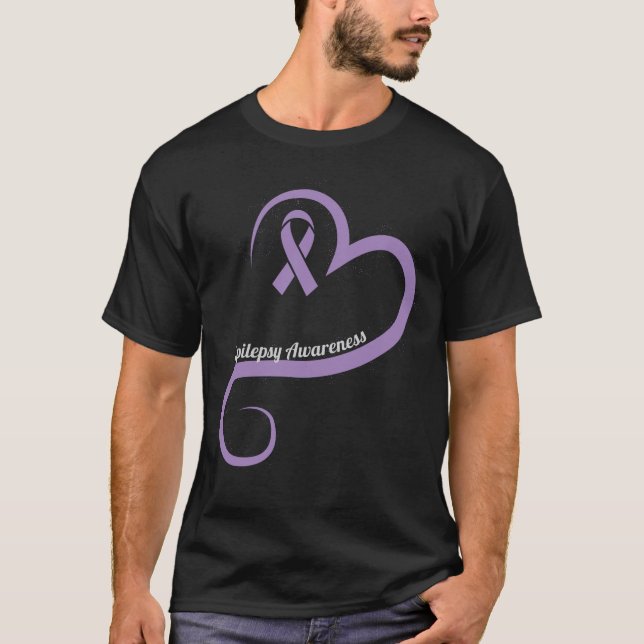 Epilepsie Bewusstsein Herz Ribbon T-Shirt (Vorderseite)