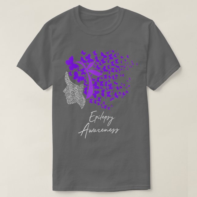 Epilepsie Bewusstsein Lila Schmetterlinge T-Shirt (Design vorne)
