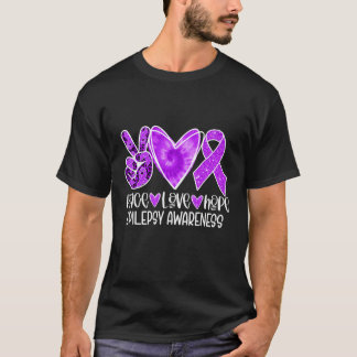 Epilepsie-Bewusstseinsmonat Lila Band Frieden Lieb T-Shirt