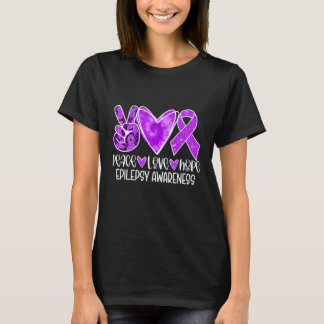 Epilepsie-Bewusstseinsmonat Lila Band Frieden Lieb T-Shirt