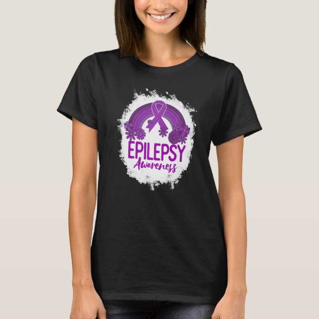 Epilepsy Awareness Bleached Rainbow Purple Ribbon  T-Shirt (Vorderseite)