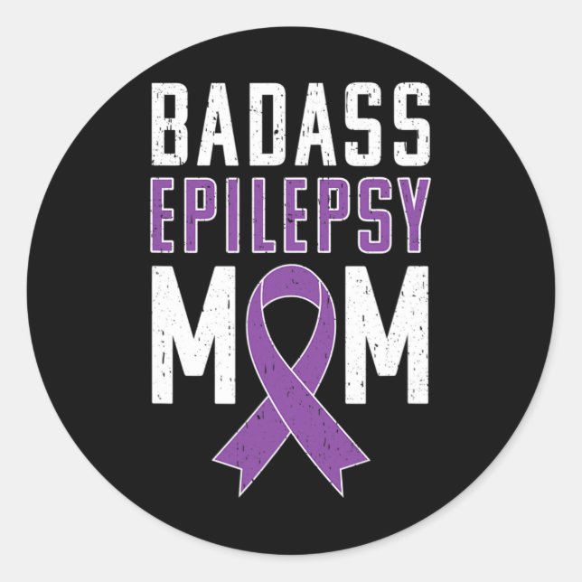 Epilepsy Awareness Byd Epilepsy Mom Purple Ribbon  Runder Aufkleber (Vorderseite)