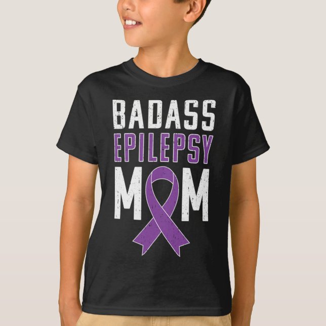 Epilepsy Awareness Byd Epilepsy Mom Purple Ribbon  T-Shirt (Vorderseite)