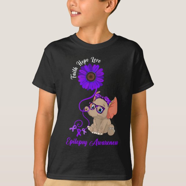 Epilepsy Awareness Elephant Faith Hope Love Sunflo T-Shirt (Vorderseite)