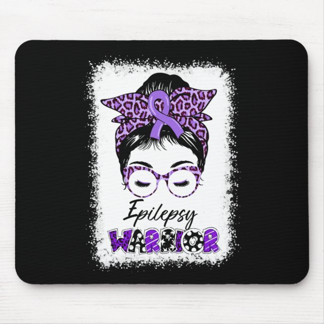 Epilepsy Awareness Messy Bun Warrior Leopard Banda Mousepad (Vorne)