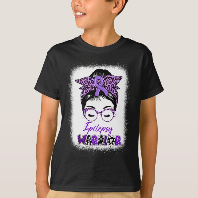 Epilepsy Awareness Messy Bun Warrior Leopard Banda T-Shirt (Vorderseite)
