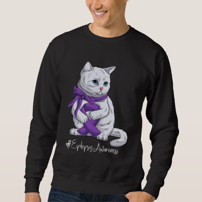 Epilepsy Awareness Month Purple Ribbon Cat Sweatshirt (Vorderseite)