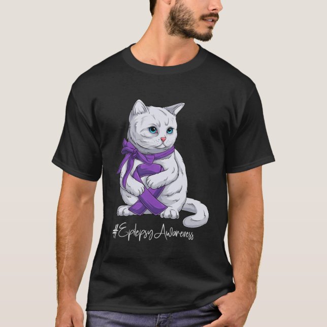 Epilepsy Awareness Month Purple Ribbon Cat T-Shirt (Vorderseite)