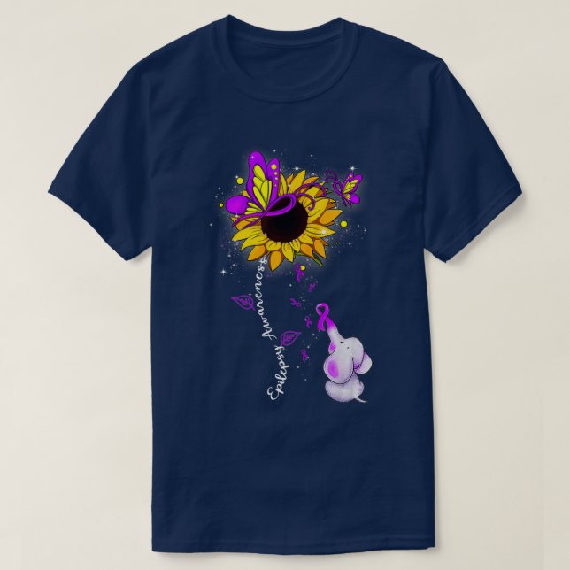 Epilepsy Awareness Sunflower Elephant Men Womens  T-Shirt (Design vorne)