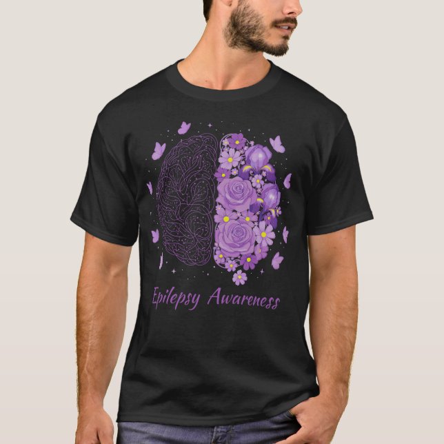 Epilepsy Awareness Support Squad Purple Brain Flow T-Shirt (Vorderseite)