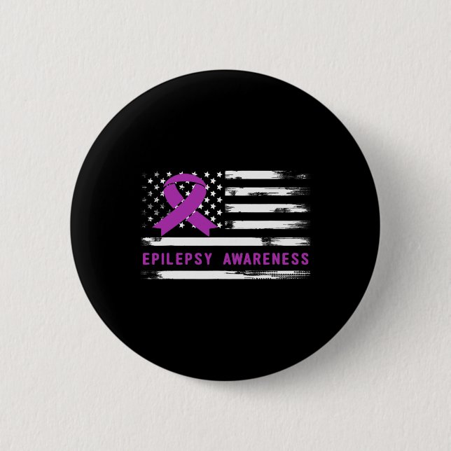 Epilepsy Awarness American Flag Purple Ribbon  Button (Vorderseite)