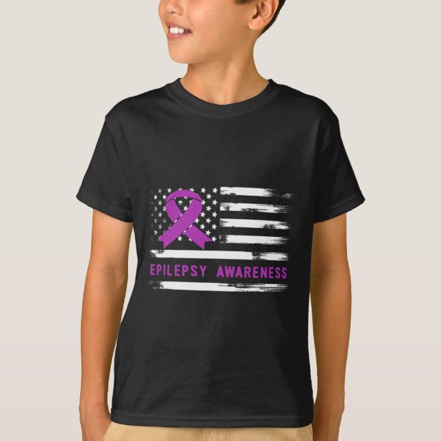 Epilepsy Awarness American Flag Purple Ribbon  T-Shirt (Vorderseite)