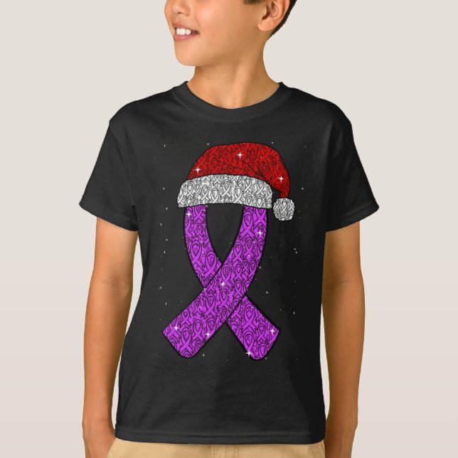Epilepsy Christmas Hat Lila Bewusstsein Ribbon Sei T-Shirt (Vorderseite)