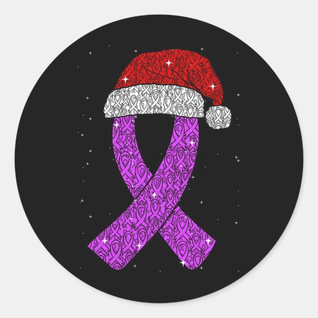 Epilepsy Christmas Hat Purple Awareness Ribbon Sei Runder Aufkleber (Vorderseite)