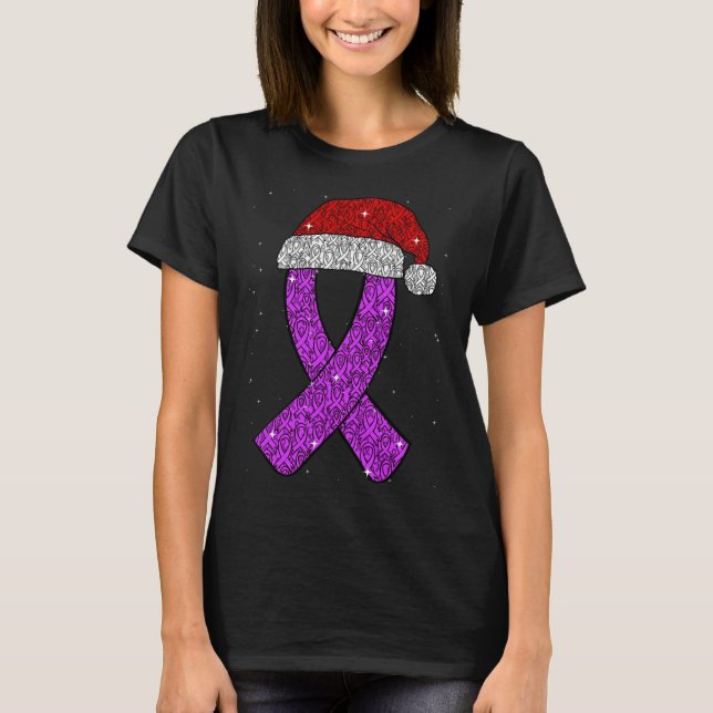 Epilepsy Christmas Hat Purple Awareness Ribbon Sei T-Shirt (Vorderseite)