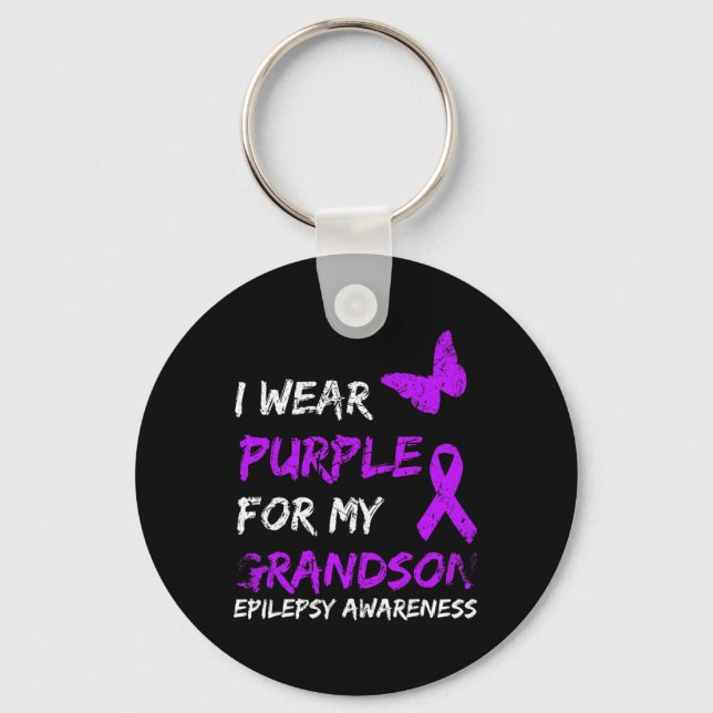 Epilepsy I Wear Purple For My Grandson Ribbon  Schlüsselanhänger (Vorderseite)