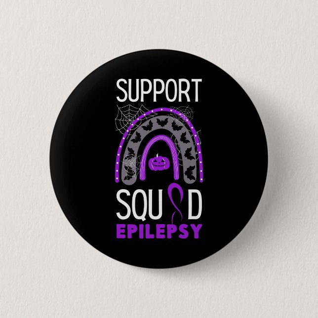 Epilepsy Lila Awareness Ribbon Squad Halloween H Button (Vorderseite)