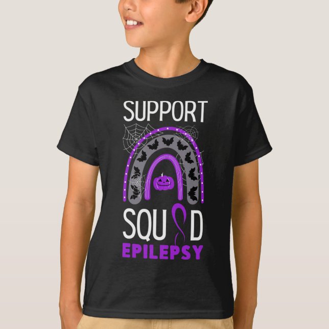 Epilepsy Lila Awareness Ribbon Squad Halloween H T-Shirt (Vorderseite)