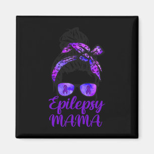 Epilepsy Mama Messy Bun Hair Glasses Bandana Purpl Magnet