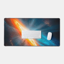Epische kosmische cyan-orange Spiralgalaxie Gaming Schreibtischunterlage