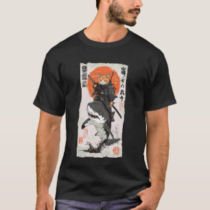 Epische Ninja-Katze reitet auf Hai Funny Japanese T-Shirt