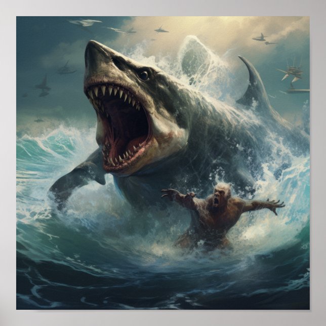 Epische Schlacht: Megalodon vs. T-Rex Poster - Ent (Vorne)