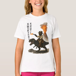 Epische schwarze Katzen-Cowboy-Reitdinosaurier mit T-Shirt