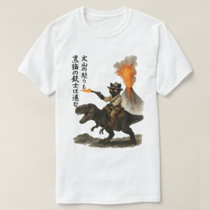 Epische schwarze Katzen-Cowboy-Reittiere-Dinosauri T-Shirt