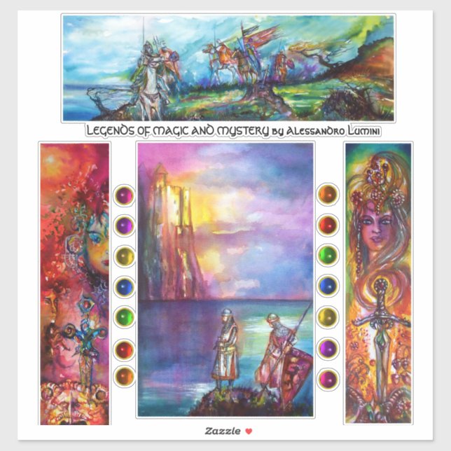 Epische Schwerter, Excalibur, Durendal, mittelalte Aufkleber (Blatt)