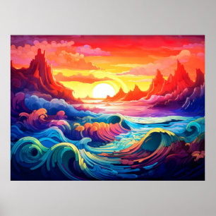 Epische Wellen Sonnenuntergang Ozean 5 Poster