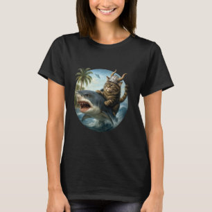 Epische Wikinger-Katze surft auf Hai-Skurril-Katze T-Shirt