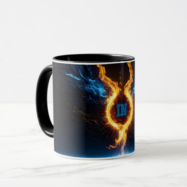 Epischer Blau Orange Feuer Ring Elementarzauber Tasse (Vorderseite Links)