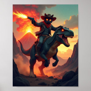 Epischer Cowboy-Kater reitet auf Dinosaurier   Fan Poster