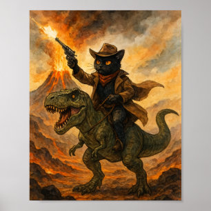 Epischer Cowboy-Katze-Reitdinosaurier – Fette Wass Poster
