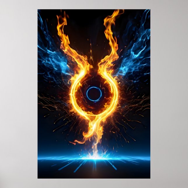 Epischer Elementarzauberring Blau Orange Feuer Poster (Vorne)