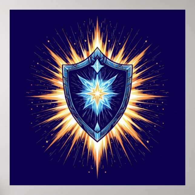 Epischer Fantasy-Schild mit strahlendem Energieaus Poster (Vorne)