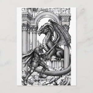 Epischer Ritter vs. Drache Fantasy Postkarte