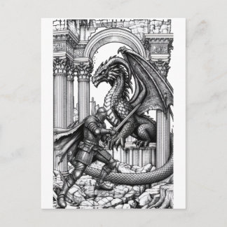 Epischer Ritter vs. Drache Fantasy Postkarte