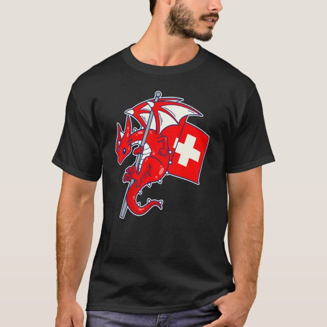 Epischer Schweizer Drache  Stolz Schweizer Flagge T-Shirt (Vorderseite)