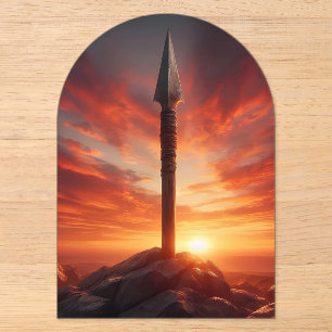 Epischer Speer in einer mystischen Sonnenuntergang Acryleinladungen