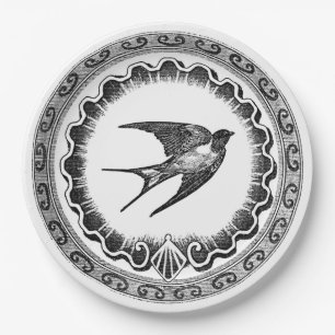 Epischer Vintager Schwarzweiss-Vogel-Entwurf Pappteller